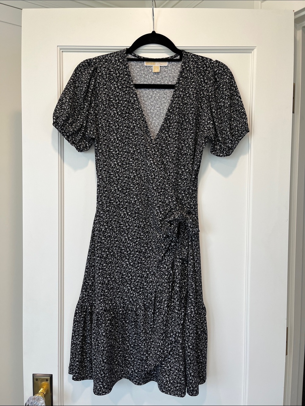 Michael Kors Black and White Floral Midi Wrap Dress